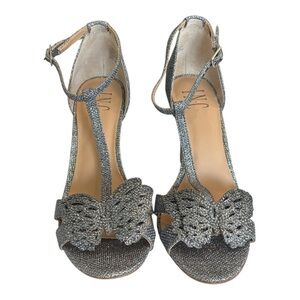 INC International Concepts Silver Glitter Heels with Butterfly Detail